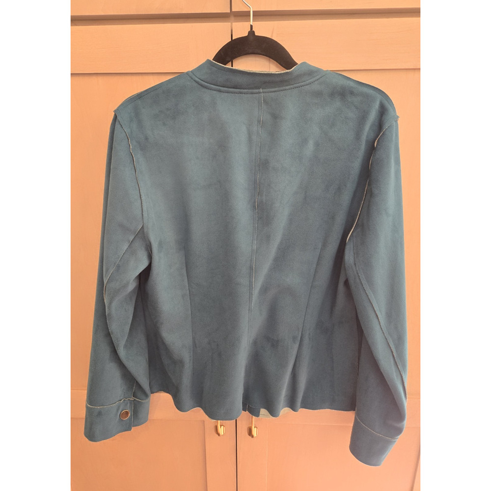 CHICO'S Double Face Sueded Jacket Size Medium Dark Teal Colorful Layers Spring - Picture 5 of 16